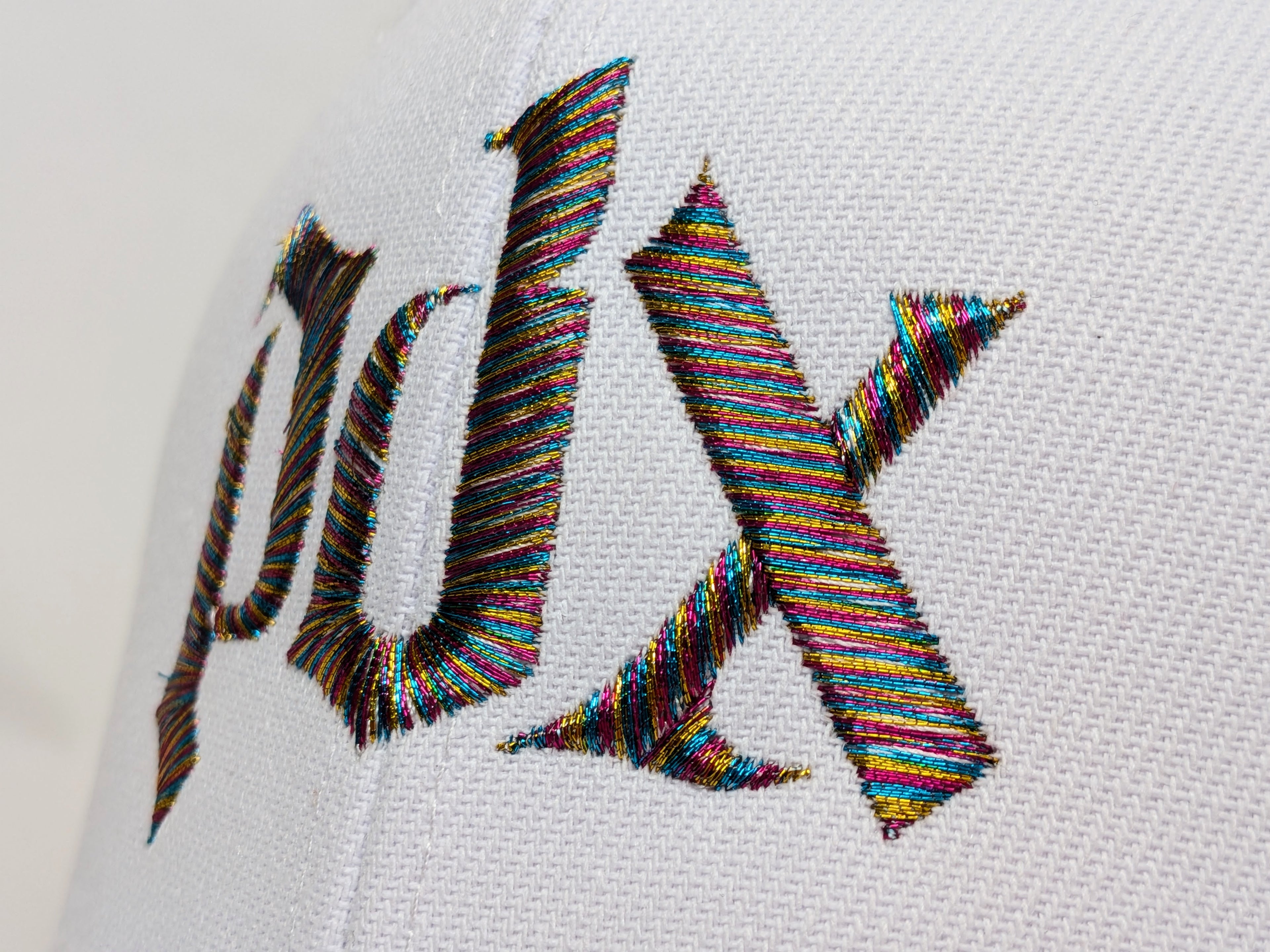 Portland Fire Metallic Thread PDX Pride Hat (White Baseball Cap)